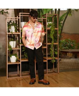 Men's Cantaloupe Orange & Amethyst Purple Abstract Sheen Oversized Shirt