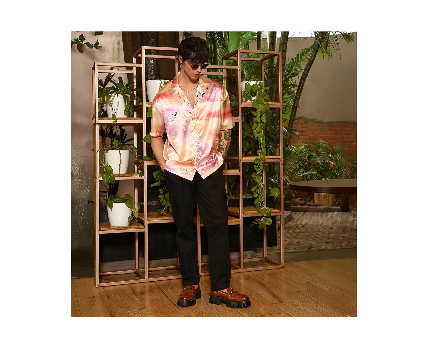 Men's Cantaloupe Orange & Amethyst Purple Abstract Sheen Oversized Shirt