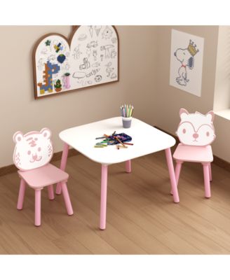 3-Piece Kids Table and Chair Set with Animal Backrest Activity Table