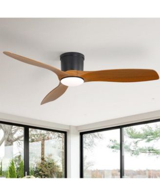 52-inch Modern Minimalist Black 3-Blade Flush Mount with Remote Control,Supporting Mobile Device Connection and Voice Function