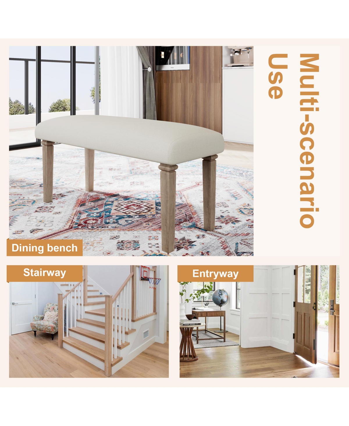 sumyeg 6-Piece Retro Dining Set with Wooden Rectangular Table 4 Chairs and Bench