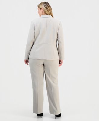 Plus Size Stretch-Crepe Single-Button Jacket, Printed Knot-Neck Sleeveless Top & High-Rise Stretch-Crepe Straight-Leg Pants