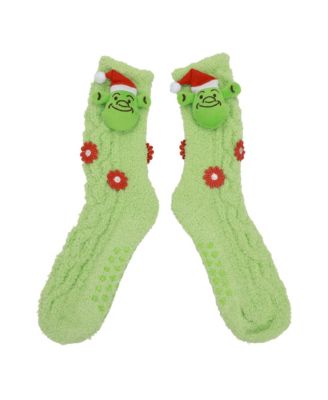 Women's Plush Santa Head Green Chenille Crew Socks6g