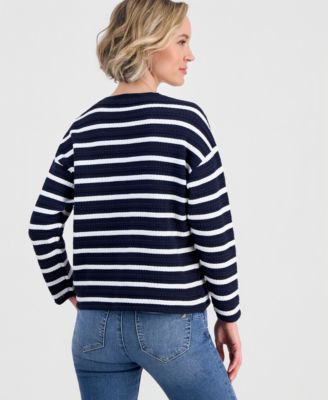 Jeans Women's Striped Braided Pointelle Sweater