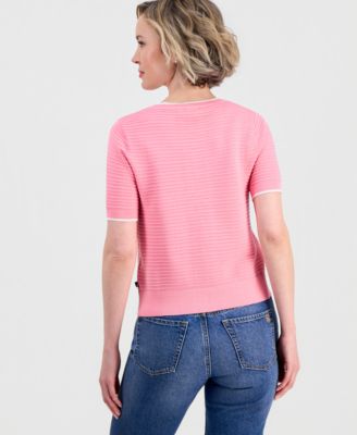 Jeans Women's Cotton Roll-Neck Raised-Stripe Sweater