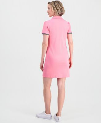 Jeans Women's Cotton Solid Puff-Sleeve Polo Dress