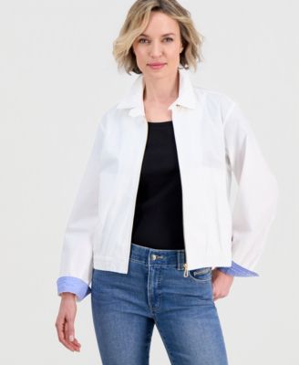 Women's Cotton Solid Zip-Front Jacket