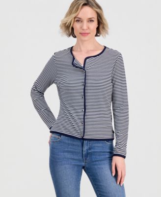 Jeans Women's Long-Sleeve Striped Cardigan Top