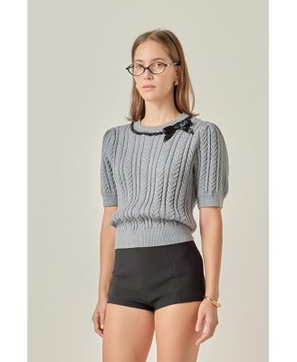 Women's Big Bow Puff Sleeve Knit Top