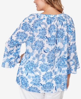 Plus Size Printed Crinkle 3/4 Sleeve Top