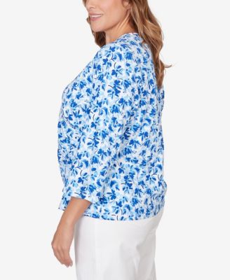 Plus Size Printed Stretch Jersey 3/4 Sleeve Top