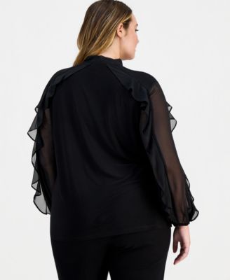 Plus Size Ruffle-Sleeve Tie-Neck Blouse