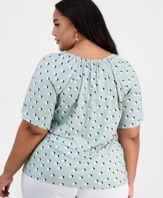 Plus Size Printed V-Neck Flutter-Sleeve Top