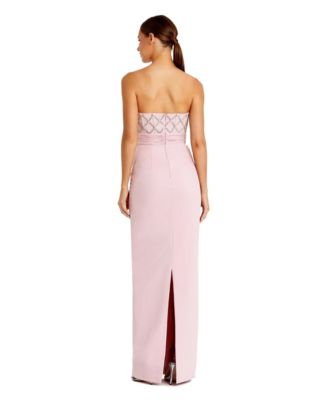 Women's Strapless Embellished Crepe Gown With Bow