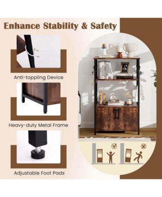 3-Tier Kitchen Baker s Rack with Cabinet 2 Open Shelves 10 S-Shaped Hooks