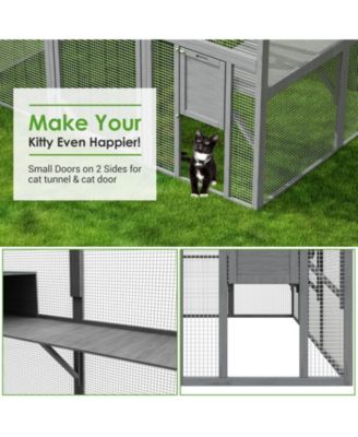 43 sq. ft. Cat Run Enclosure Walk in Cat Catio Kitten Condo with Enter Door Roof Cover,  Large Outdoor Cat Cage