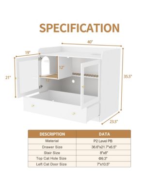 Cat Litter Box Furniture Hidden, Cats Condo Pet House with Stairs, Indoor Cat Litter House