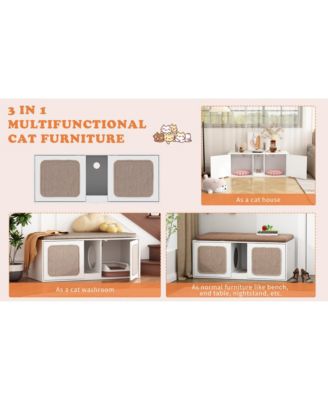 Hidden Cat Litter Box with 2 Sisal Doors, Litter Box Enclosure Washroom Storage Cabinet Bench End Table