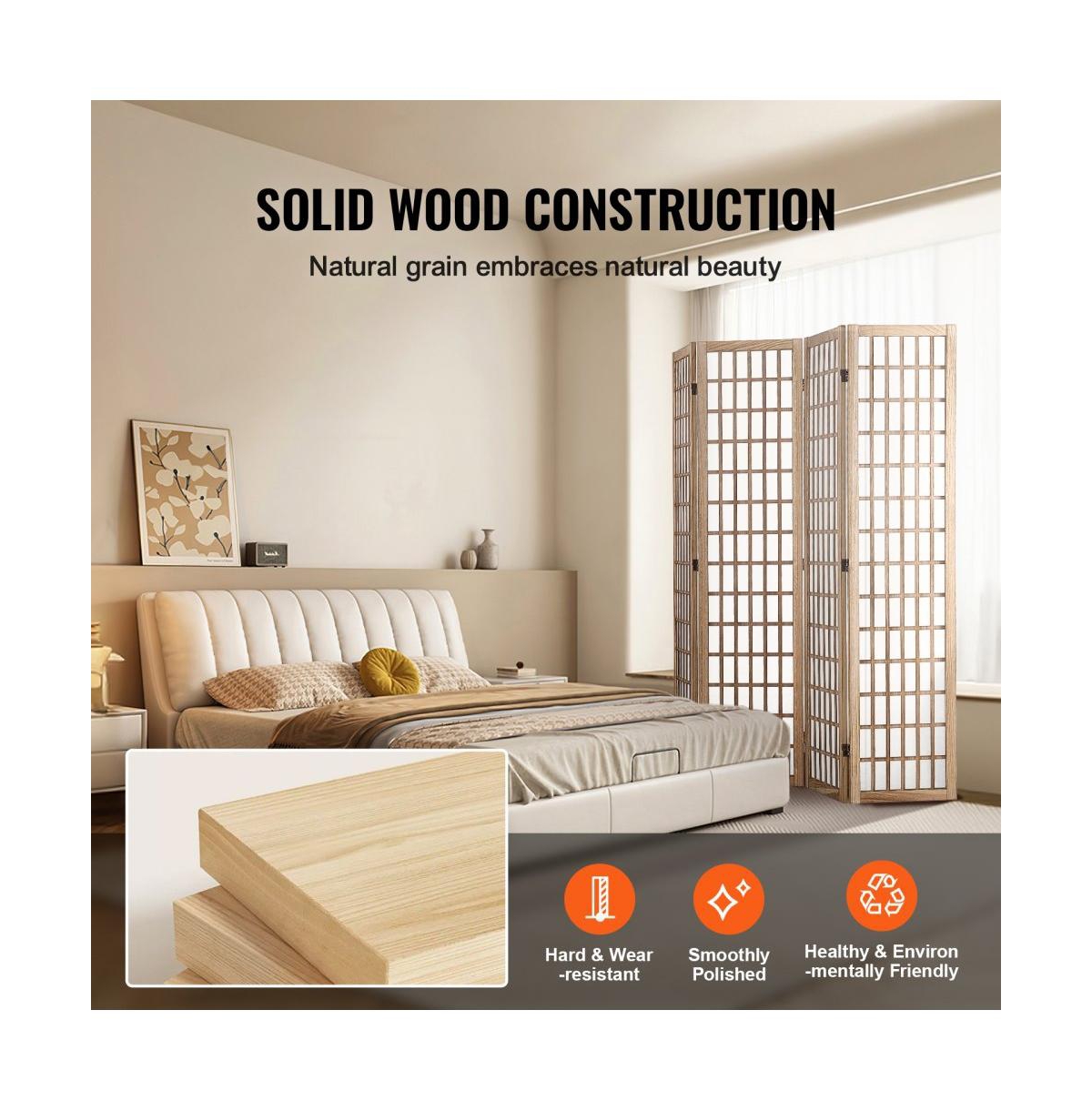 Slickblue 4-Panel Folding Japanese Room Divider for Indoor Privacy