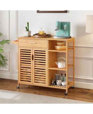 Kitchen Island Cart on Wheels with Sturdy Wicker Frame