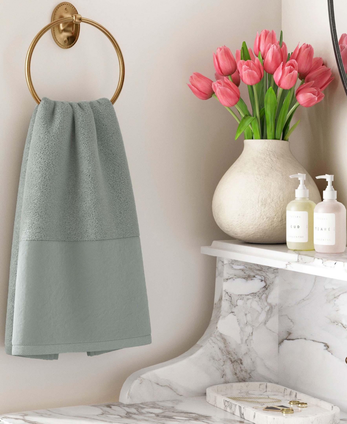 Linery & Co Cotton and Linen-Texture Border 6 Pack Hand Towel Set