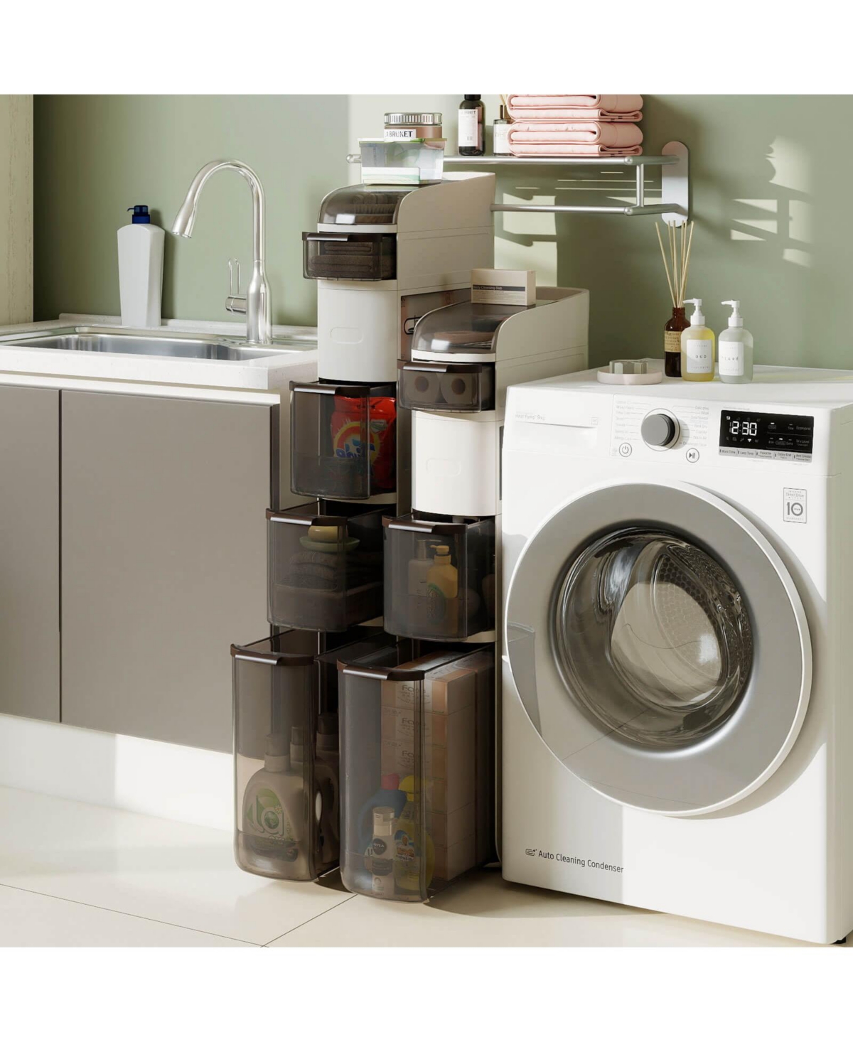 Costway -Tier Narrow Bathroom Storage Cabinet with Drawers Tissue Box Wheels for Kitchen