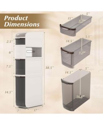 5-Tier Narrow Bathroom Storage Cabinet with Drawers Tissue Box Wheels for Kitchen