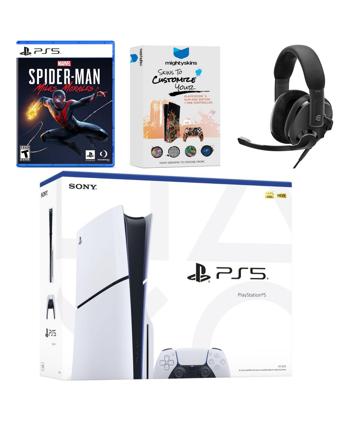 Sony PlayStation 5 Slim Disc Bundle with Spider-Man: Miles Morales, Epos Headset and MightySkins Code