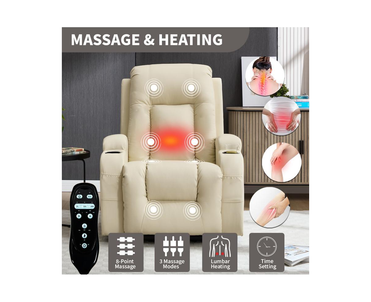 sumyeg Pu Power Lift Recliner 350LB capacity 8-point massage lumbar heat with Usb port and cup holders