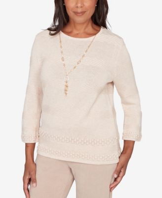 Women's Saratoga Springs Textured Biadere Striped Sweater with Necklace