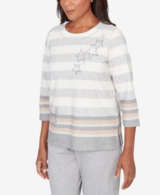 Women's Comfort & Joy Star Stripe Embellished Crew Neck Top