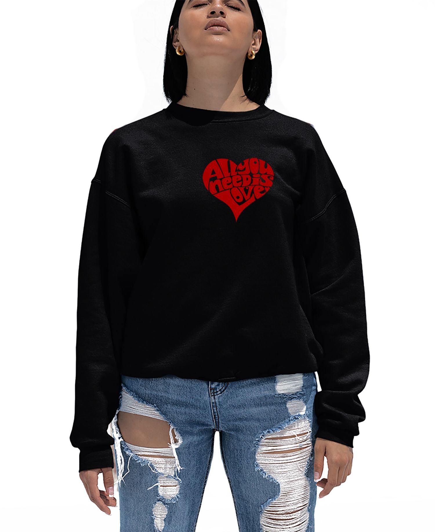 Women's All You Need is Love Word Art Crew Neck Sweatshirt