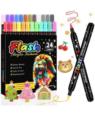 24 Colors Glitter markers, Soft-Tipped Drawing Pens, Quick-Drying and Colorfast for Rock Painting, Canvas, Fabric & Creative Crafts