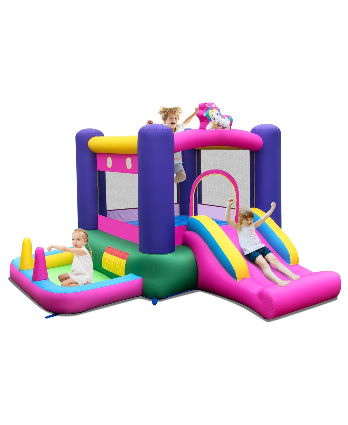 Skonyon 6-in-1 Bouncy Castle Inflatable Bounce House with Slide and Ball Pit with 480W Blower
