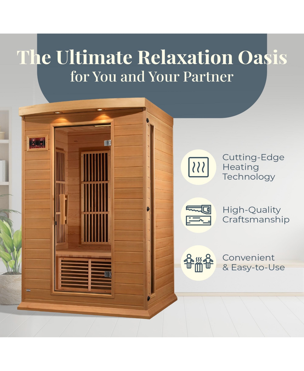 Dynamic Saunas Toulouse 2 Person Infrared Sauna w/Speakers, Canadian Hemlock