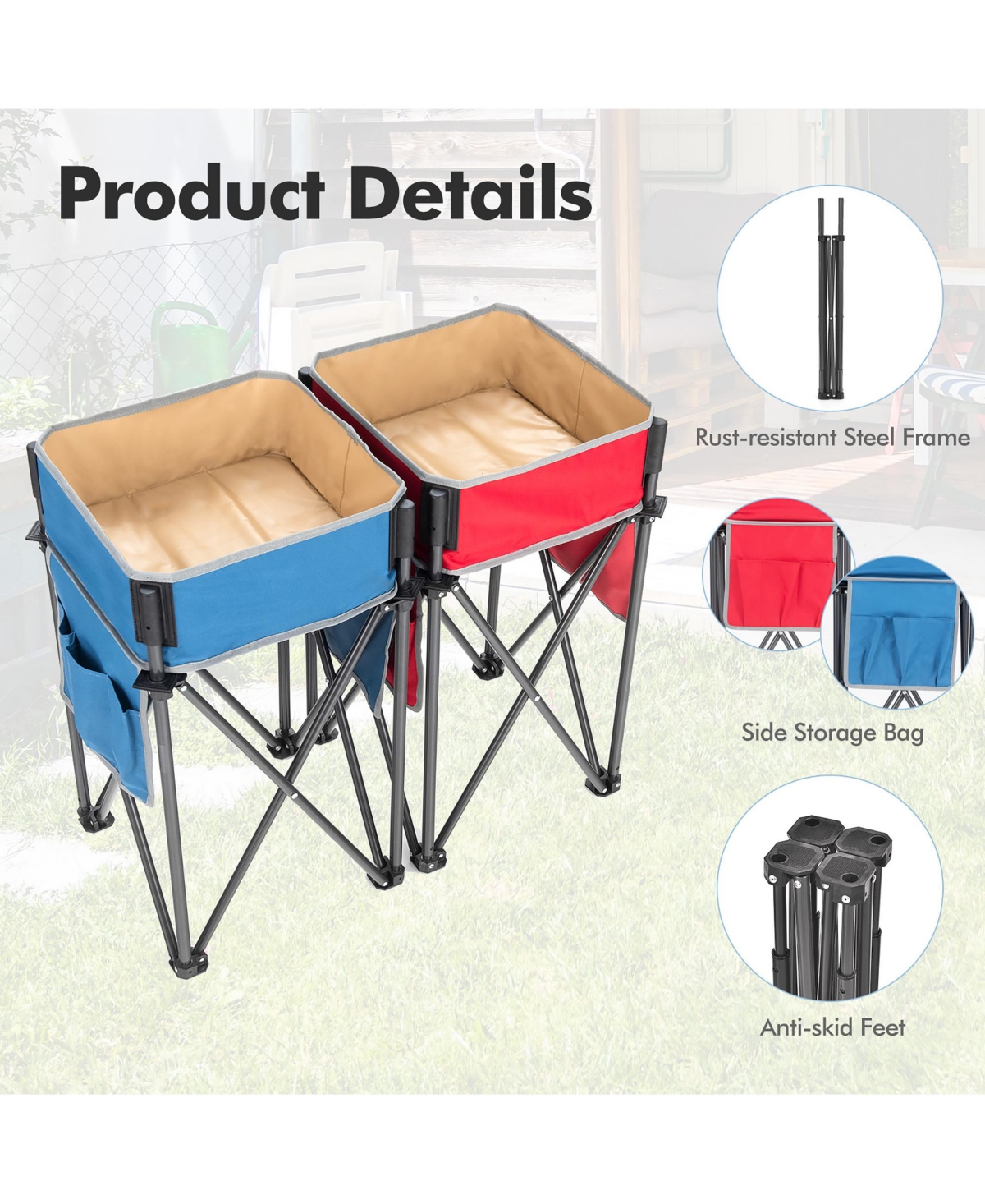 Sugift 2 Pieces Folding Camping Tables with Large Capacity Storage Sink for Picnic