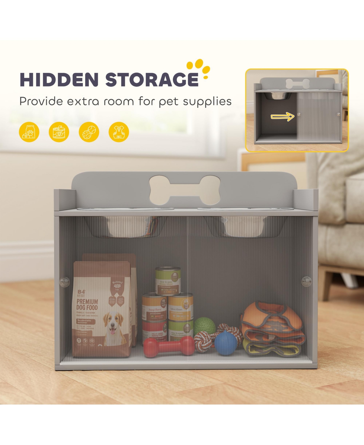 PawHut Elevated Dog Bowls with Storage, Raised Bowl Sd with Food Dishes