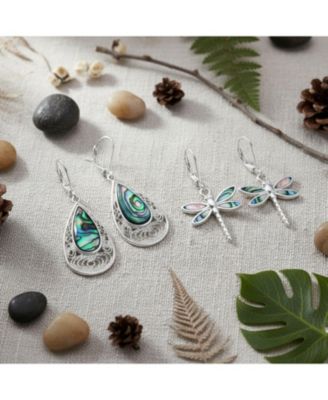 Set of 2 Butterfly Dragonfly Firefly & Filigree Teardrop Abalone Shell Dangle Earrings