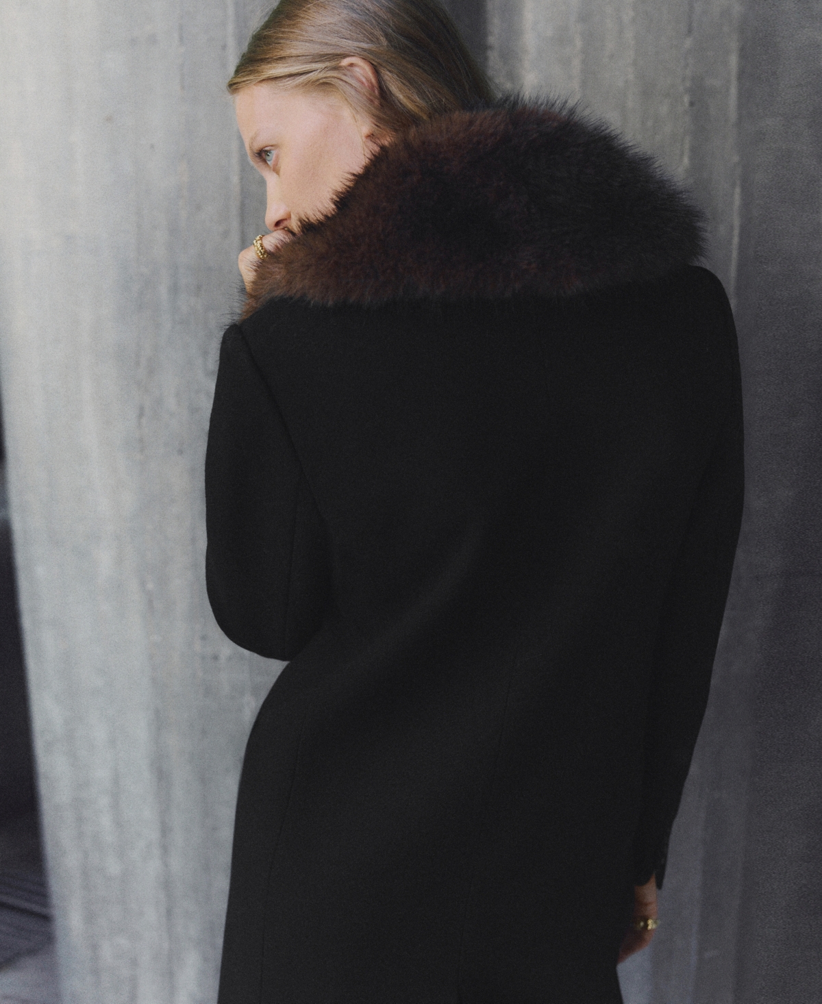 Mango Women's Fur Collar Wool Coat In Black