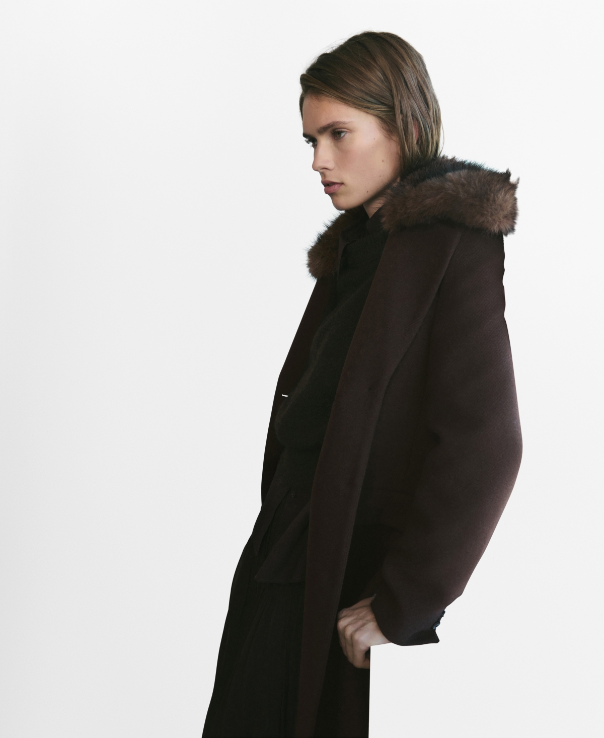 Mango Women's Fur Collar Wool Coat In Brown