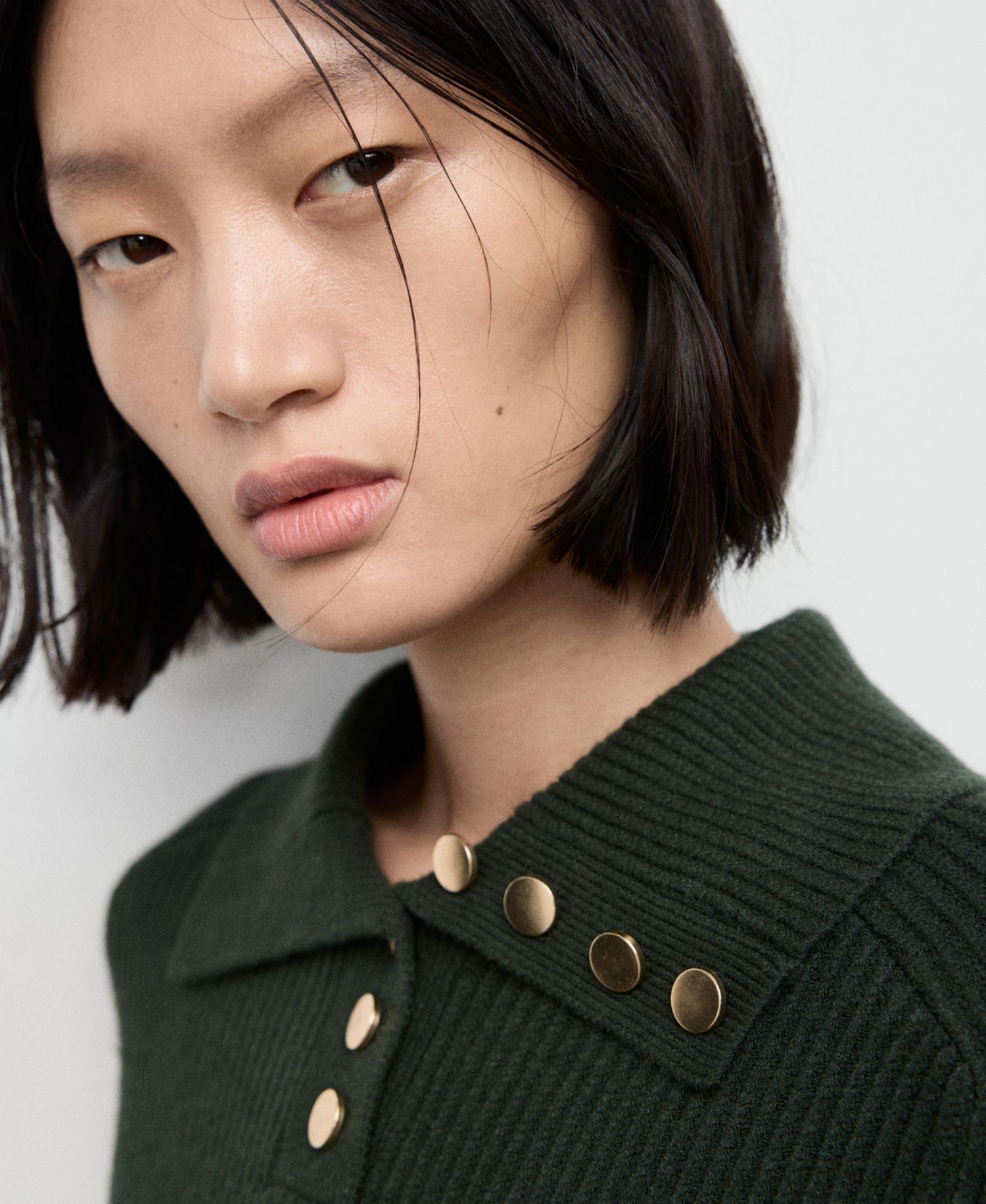 Women's Ribbed Polo-Neck Buttons Sweater