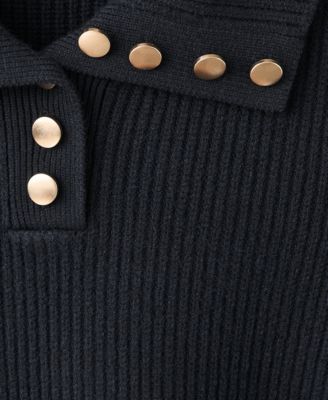 Women's Ribbed Polo-Neck Buttons Sweater