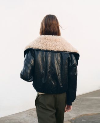 Women's Shearling Collar Leather-Effect Jacket