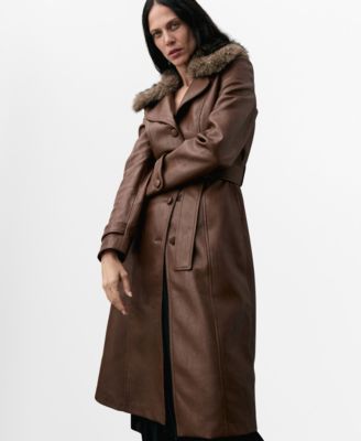 Women's Fur Collar Leather-Effect Coat