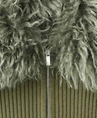 Women's Combined Zip-Up Fur-Effect Cardigan