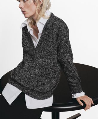 MANGO - Women's Speckled V-Neck Sweater