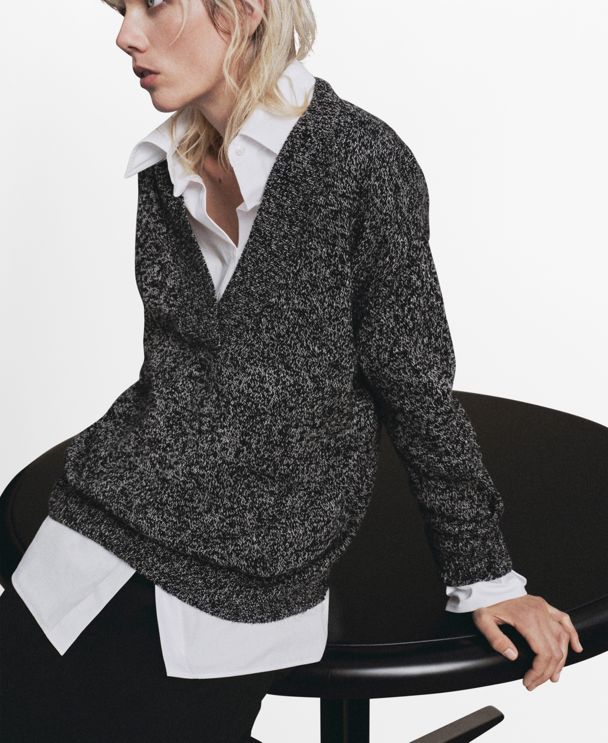 Mango Women's Speckled V-Neck Sweater