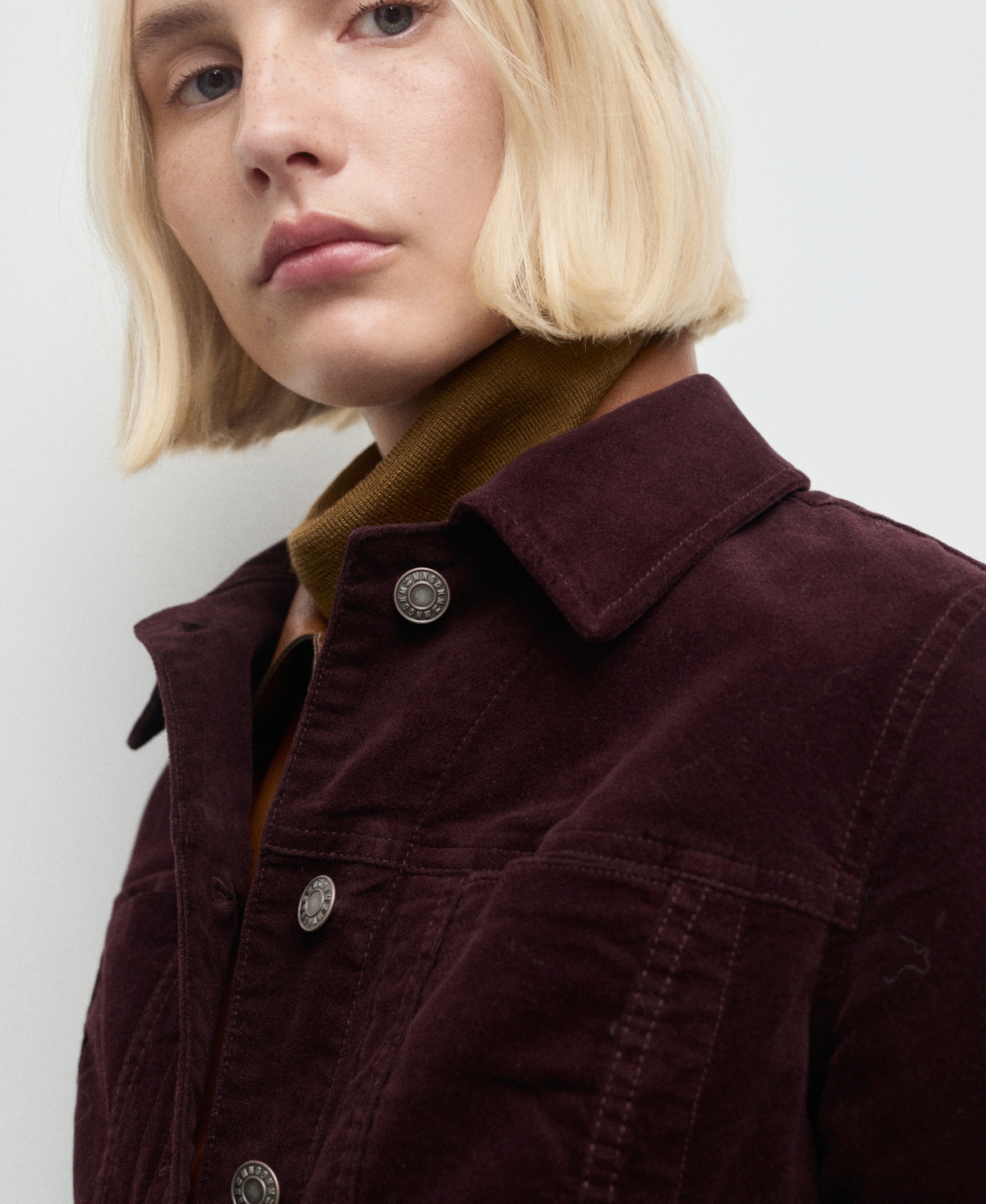 Mango Velvet Bomber Jacket With Stitching Wine In Burgundy