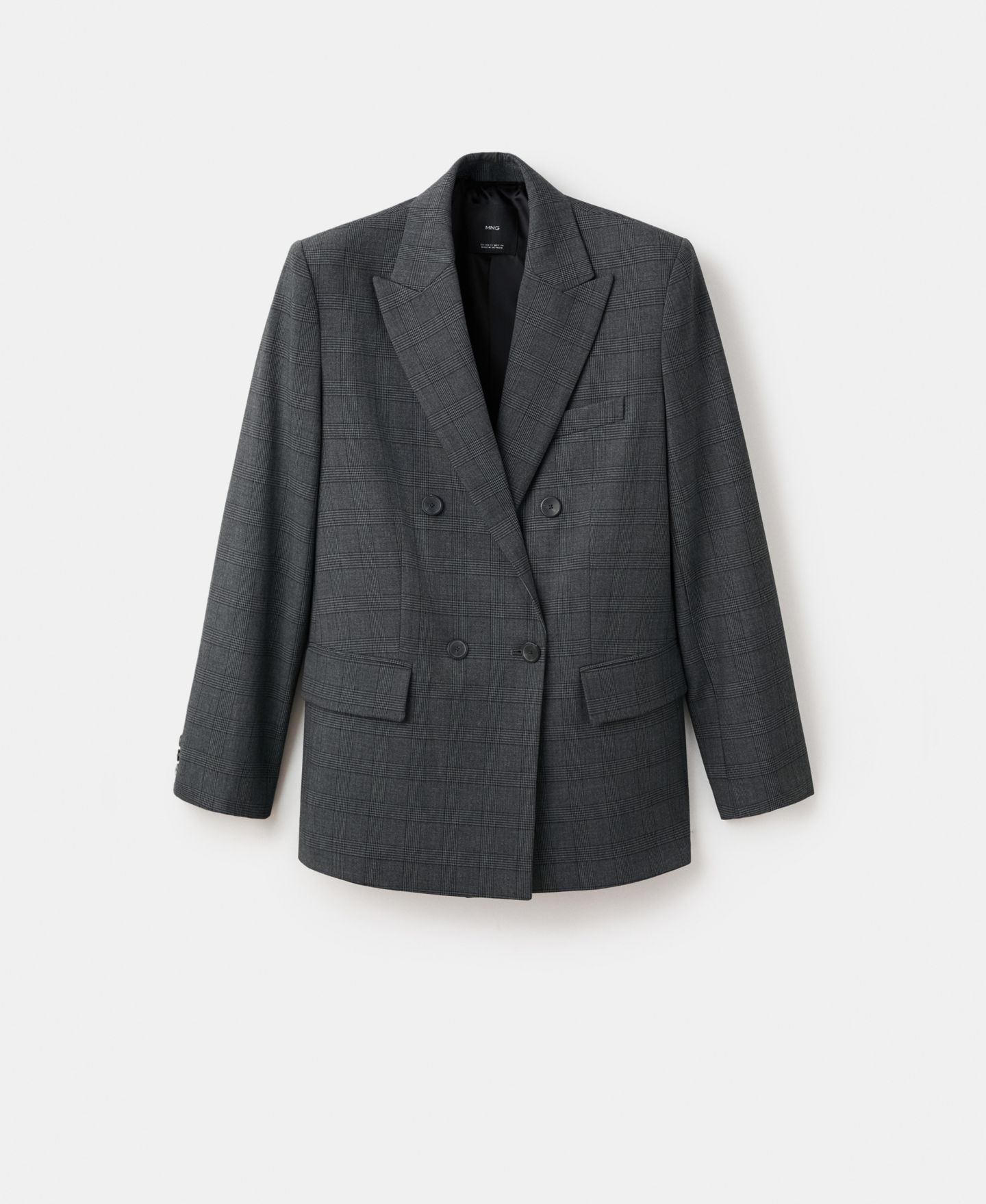 Женский пиджак MANGO Double-Breasted Check Suit Blazer, цвет: Серый — фото 1