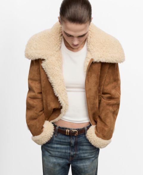 Женские куртки MANGO Women's Shearling And Suede-Effect Jacket